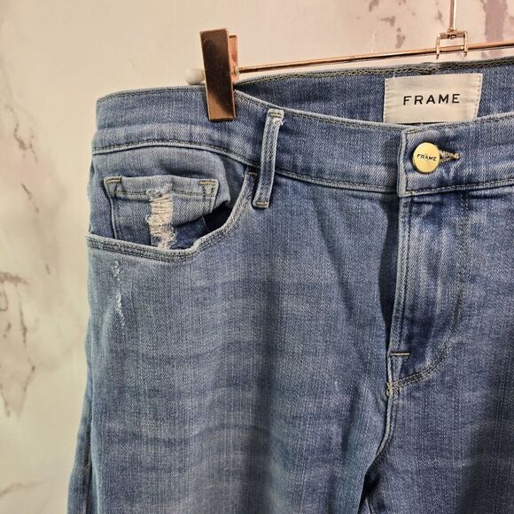 Frame Jeans Womens 28 Le Garcon Denim Mid Rise Light Wash Overturn Skinny Boy - Picture 2 of 12